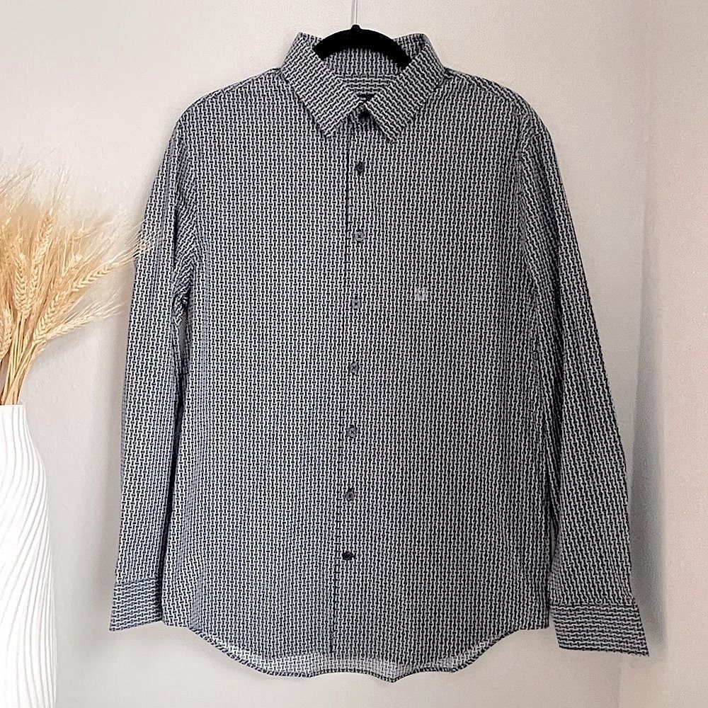 Express Men's Black & White Slim Stretch Cotton Dress Shirt - Size M